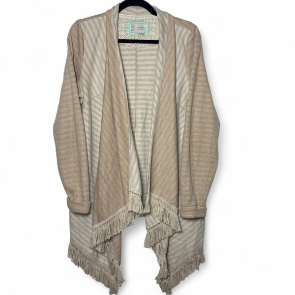 Anthropologie Saturday Sunday Striped Fringe Cardigan Sweater L - Picture 1 of 8